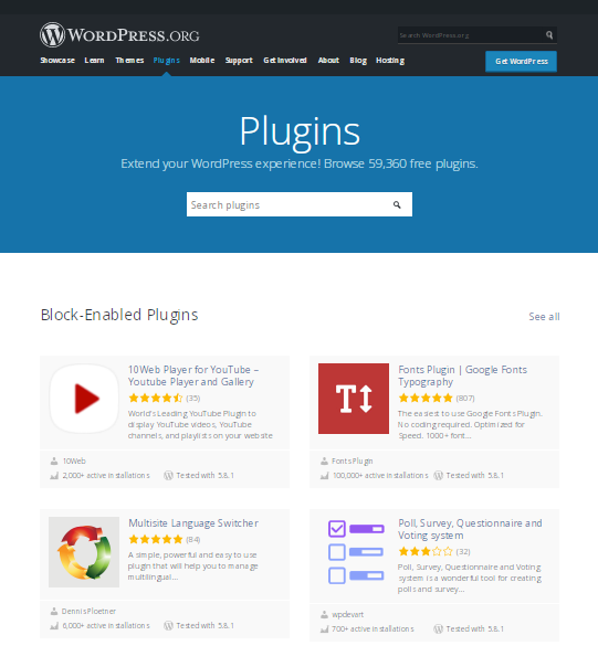 Screenshot of WordPress plugin repository