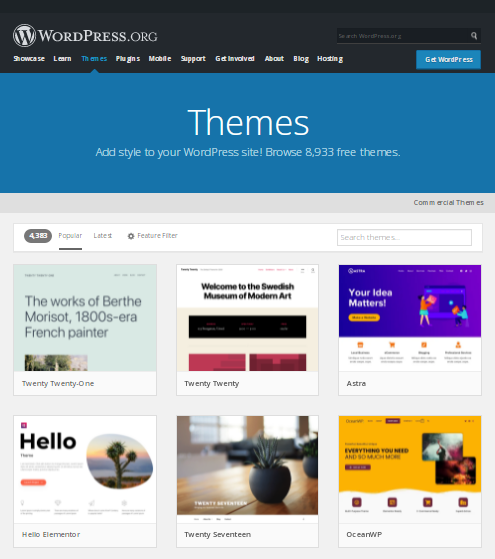 Screenshot of WordPress theme repository