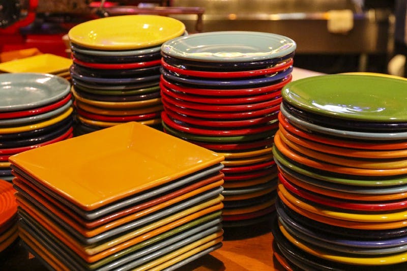 A stack of dishes.