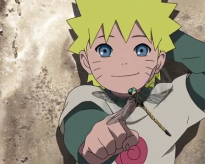 Kid Naruto playing with a dragonfly