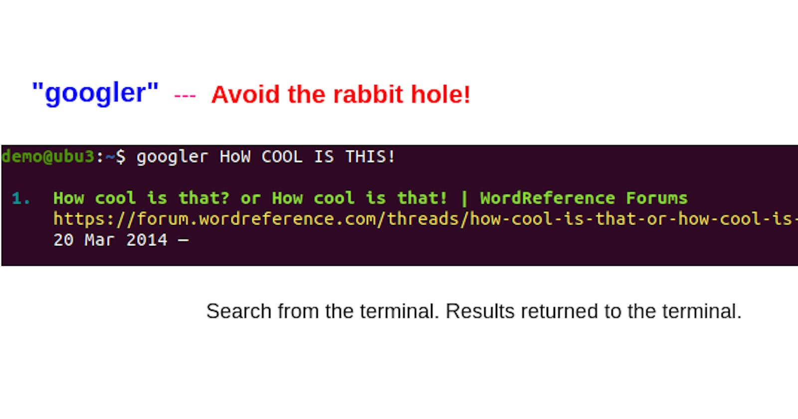 Search Google from the terminal. Avoid distractions.