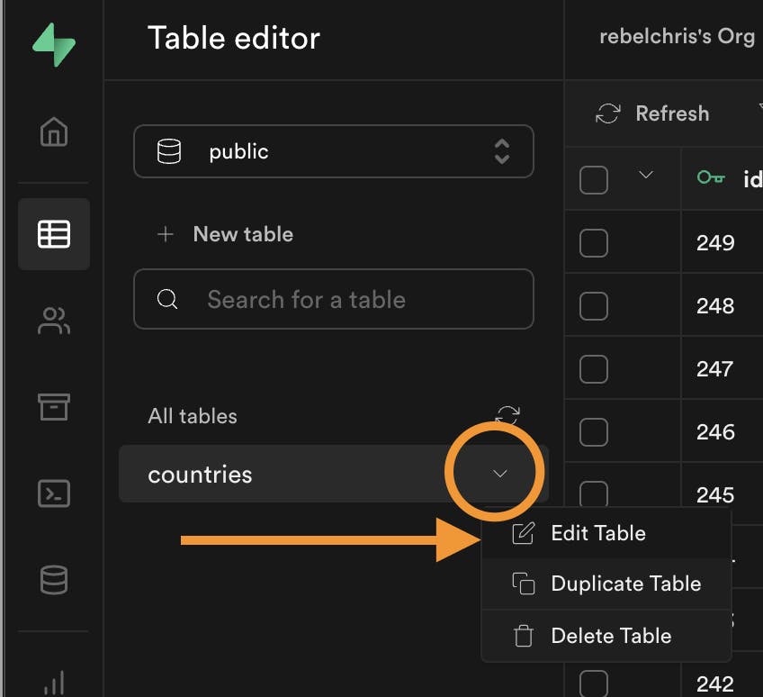 Supabase edit table