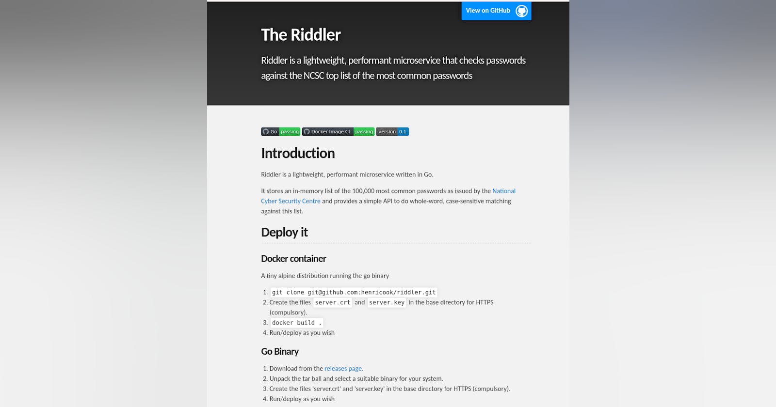 The Riddler: Microservice for checking passwords against the NCSC top list