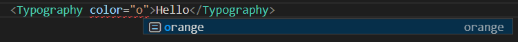 Example of prop autocomplete in Visual Studio Code