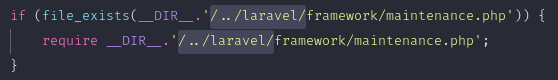 A PHP code highlighting path that contains "/../laravel/"