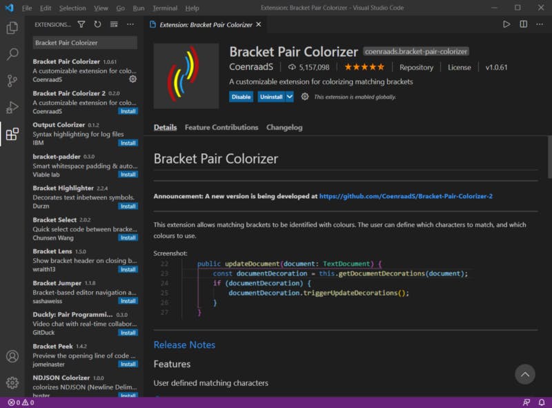 Bracket Pair Colorizer Vs Code