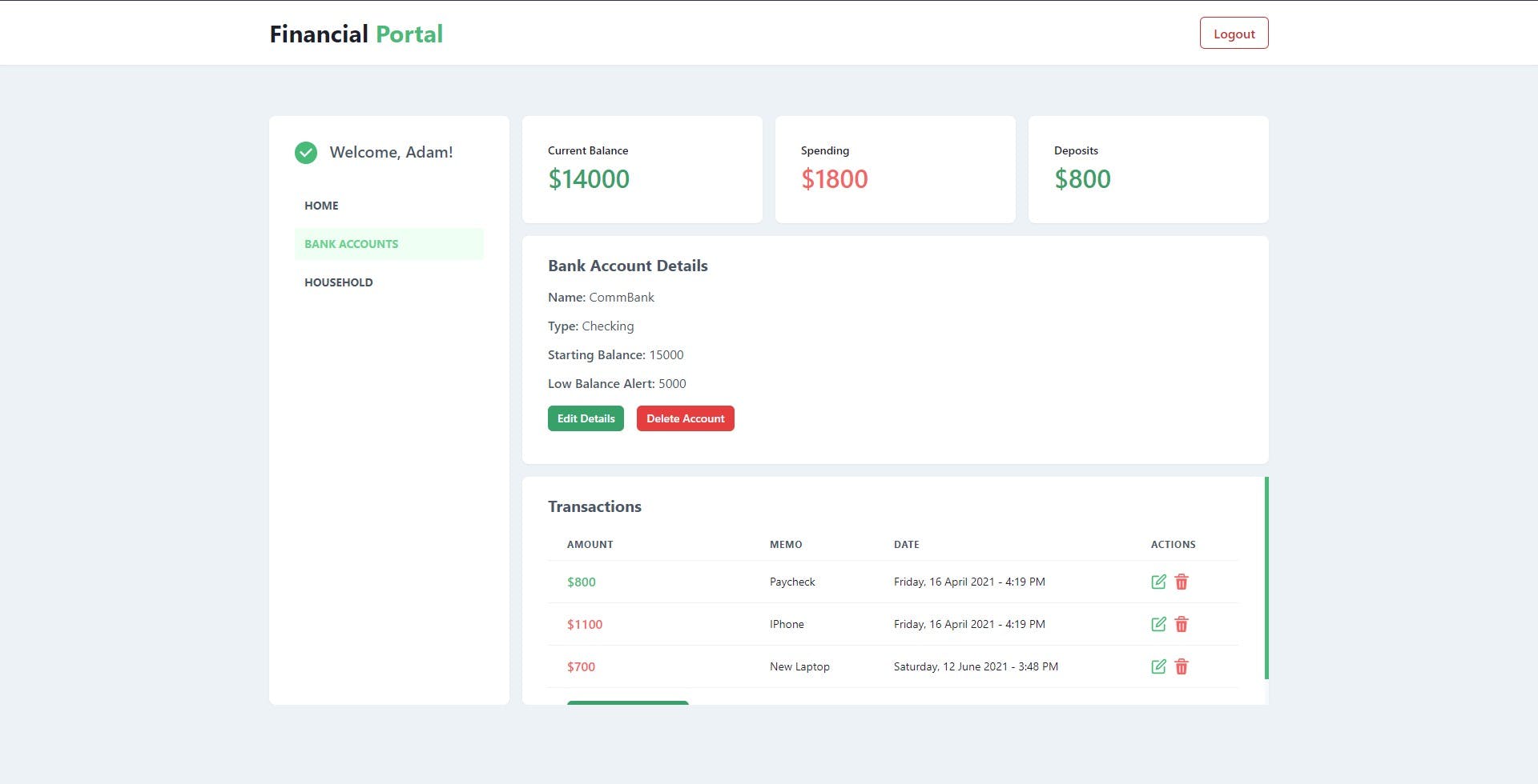 Financial Portal Screenshot