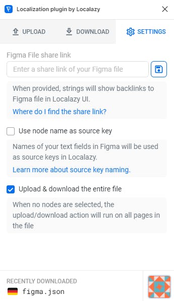 Localazy Figma plugin - additional settings
