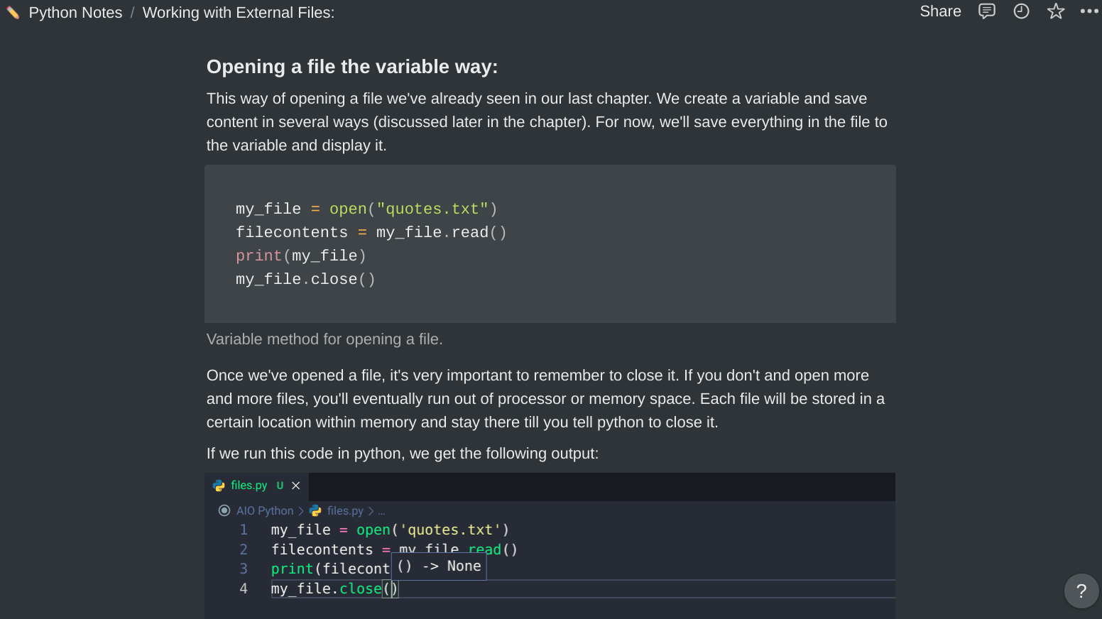 Screenshot of one of my Python notes showing code, markdown and images