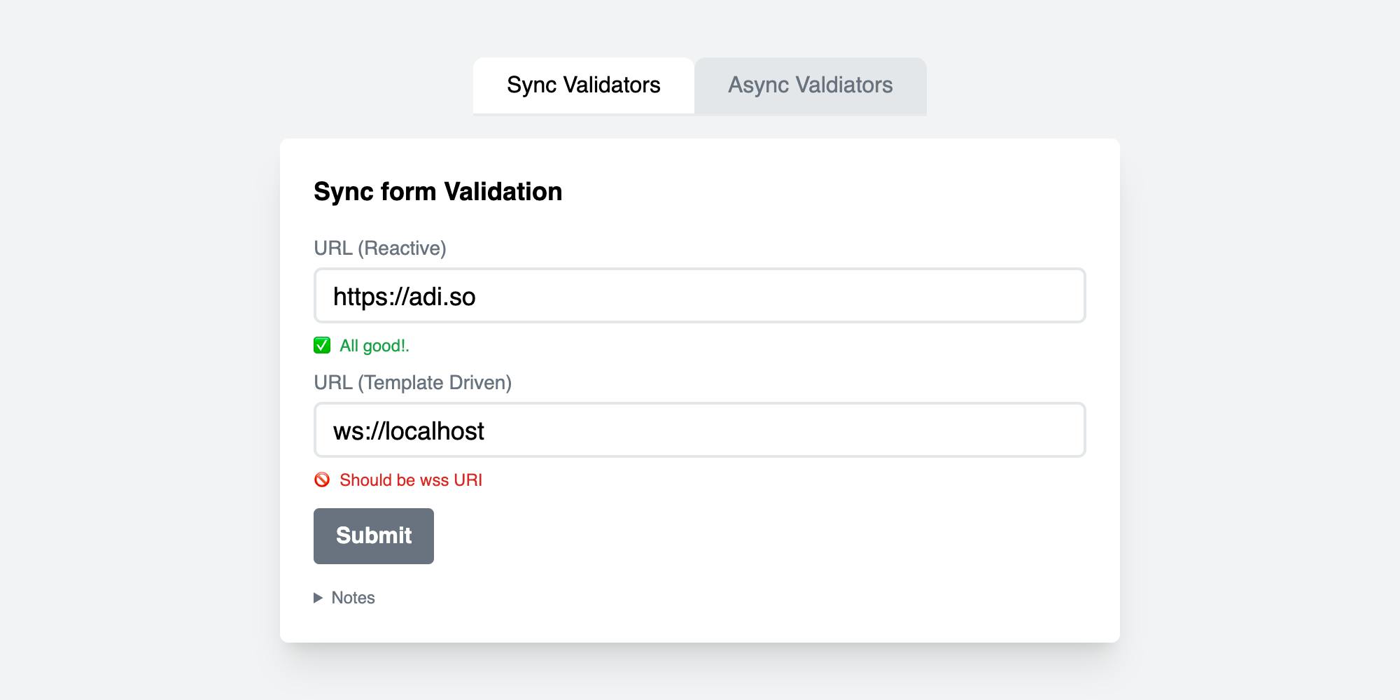 Custom Sync validators in Angular