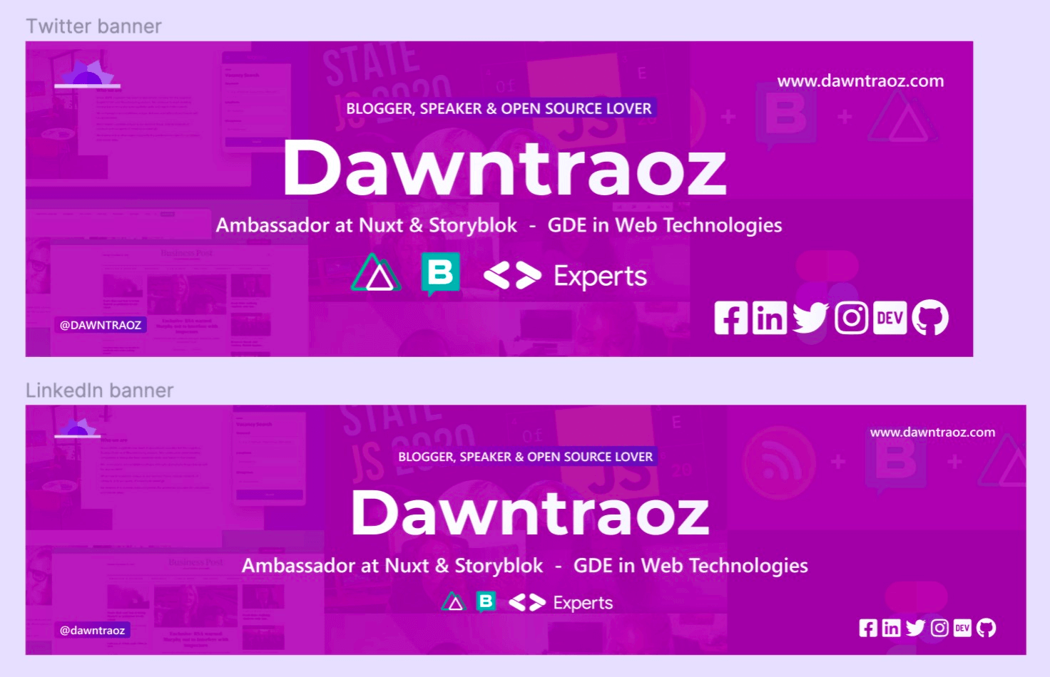 Social banner image for dawntraoz's networks designed in Figma