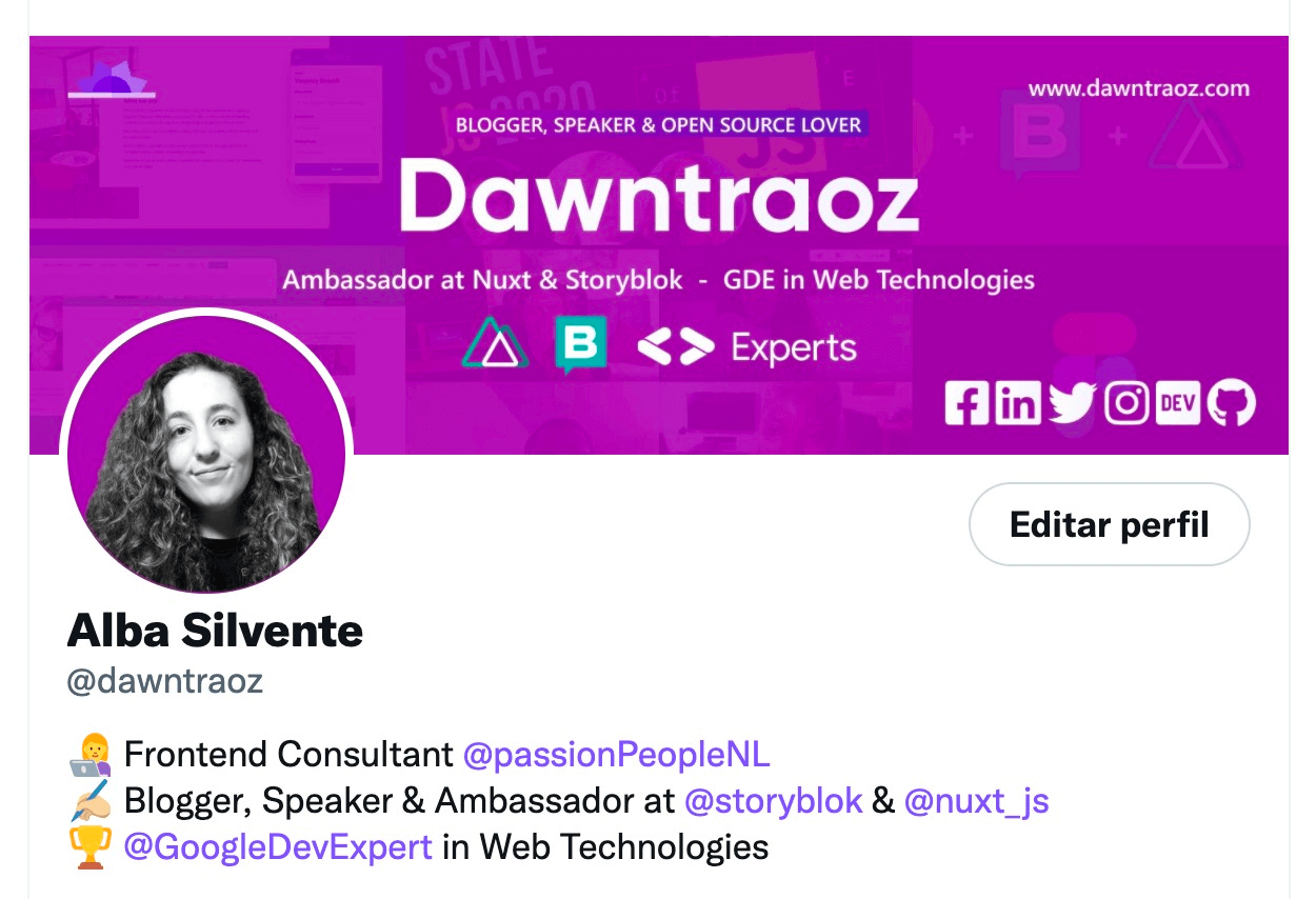 Screenshot of the Dawntraoz's Twitter profile with a banner designed in Figma