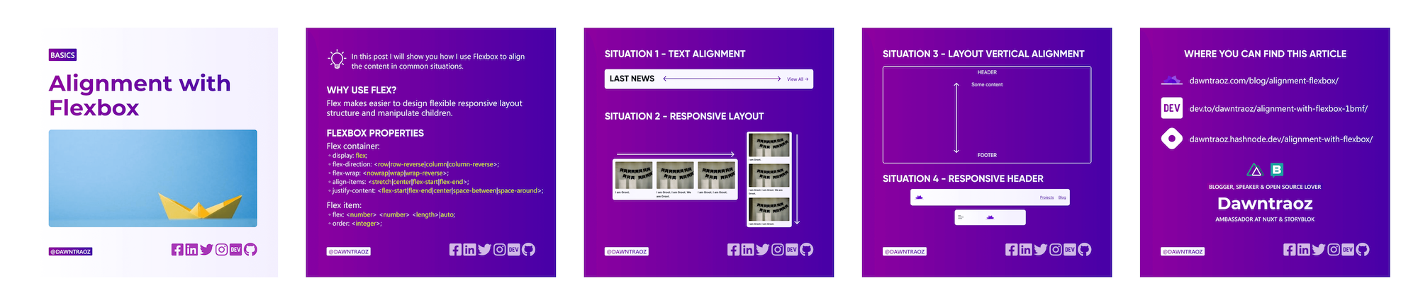 Instagram post summary for the article Alignment with Flexbox