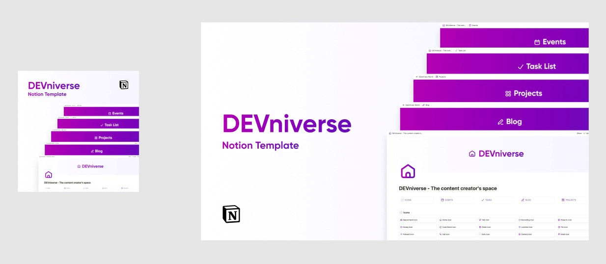 Covers design for the DEVniverse Notion Template