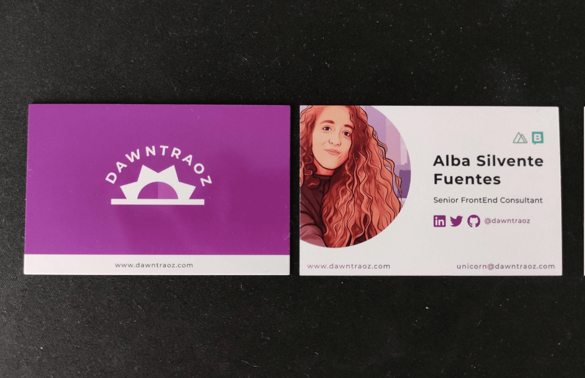 Business card design for Dawntraoz - Alba Silvente Fuentes brand