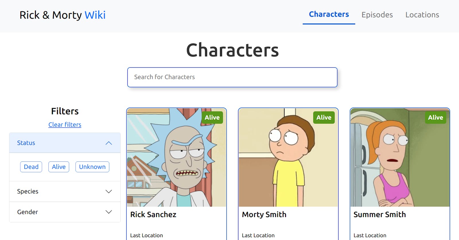 Next JS: A wiki page for characters of Rick and Morty.
