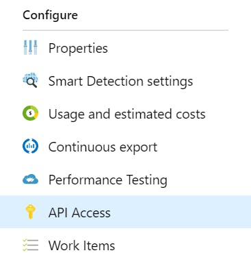 Screenshot highlighting the API Access tab in an Application Insights resource