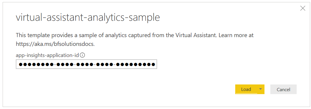 Screenshot of the load template view of a new Composer Bot analytics Power BI template