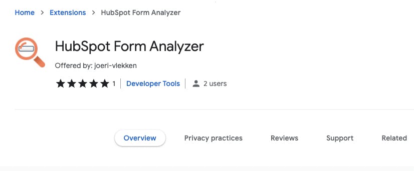HubSpot form analyzer at the Chrome extension store
