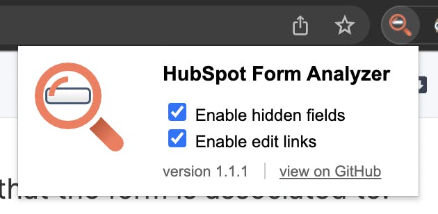 HubSpot Form Analyzer settings menu