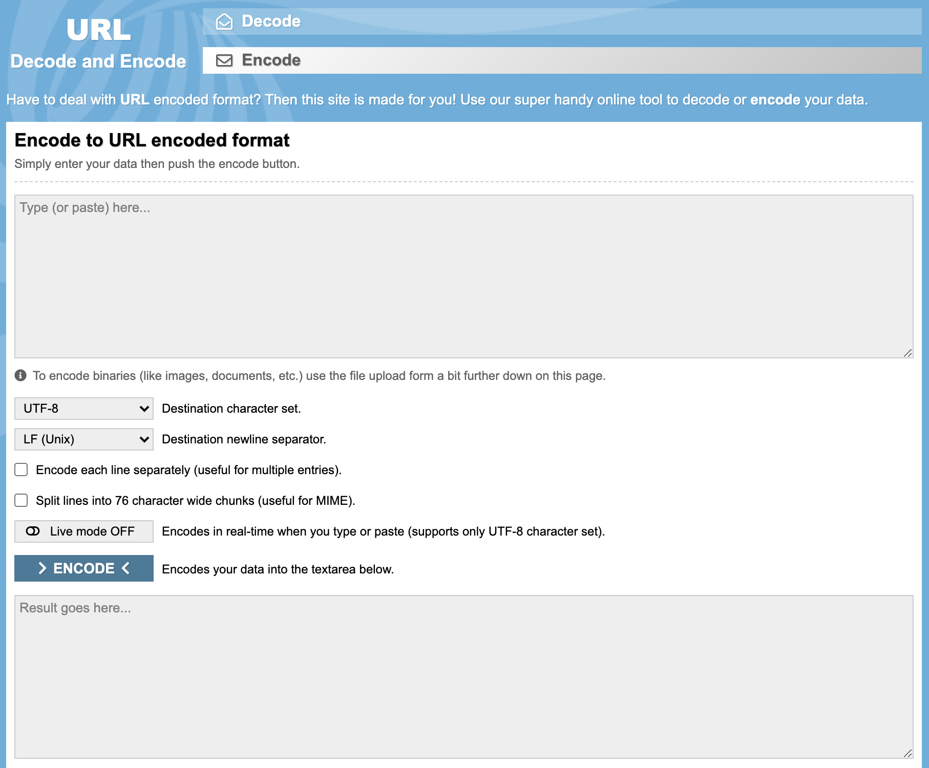 Screenshot of URL encoder page