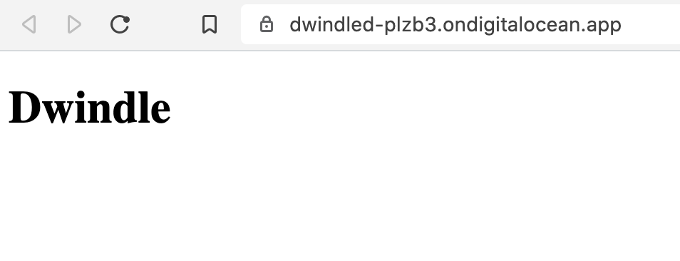 Screenshot of an empty web page with the heading "Dwindle"