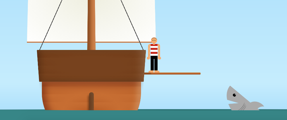 person walking the plank on a pirate ship