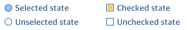 Examples of inaccessible looking radio buttons and checkboxes
