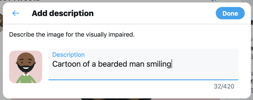 Pop-up for adding alternative text in the textarea