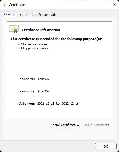 Open ca.crt certificate window