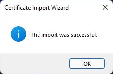 Successful import dialog window