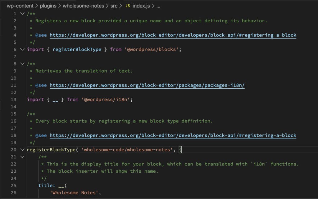 Create Block index.js Inline Comments