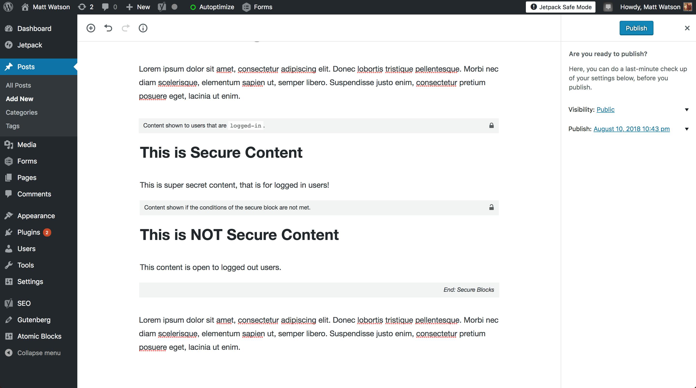 Adding Secure and Non-Secure Gutenberg content