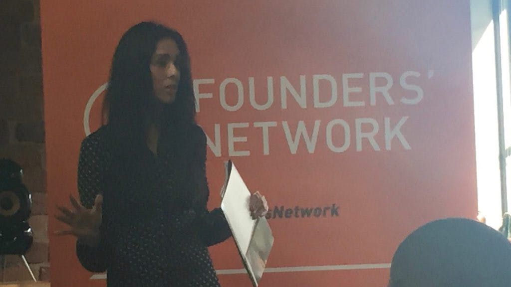 Saf Ali stood in-front of the 'Founders Network' sign
