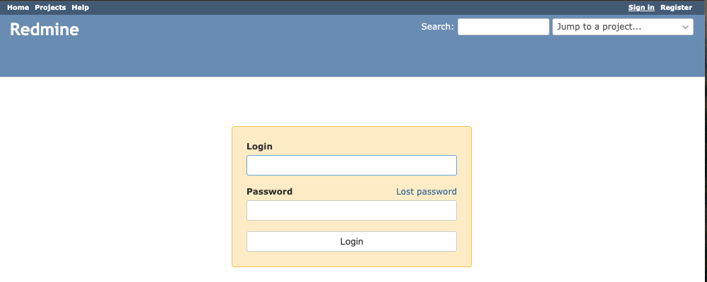 Redmine login screen