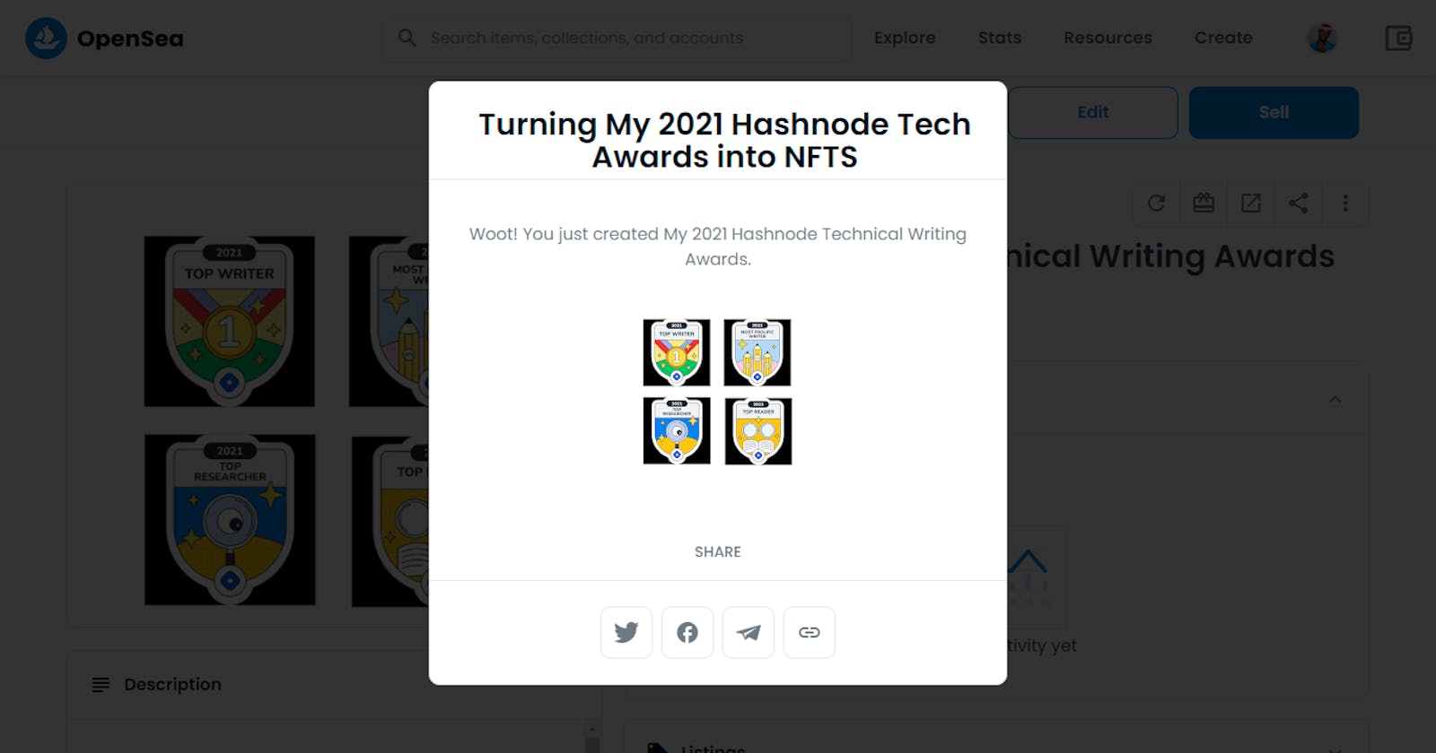 Turning My 2021 Hashnode Tech Awards into NFTS - A walkthrough of how I did it