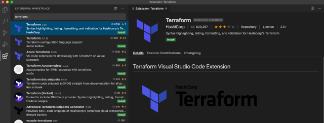 The Terraform plugin allows Visual Studio Code to recognise a .tf file extension as a Terraform script, it also allows syntax colouring for your code.