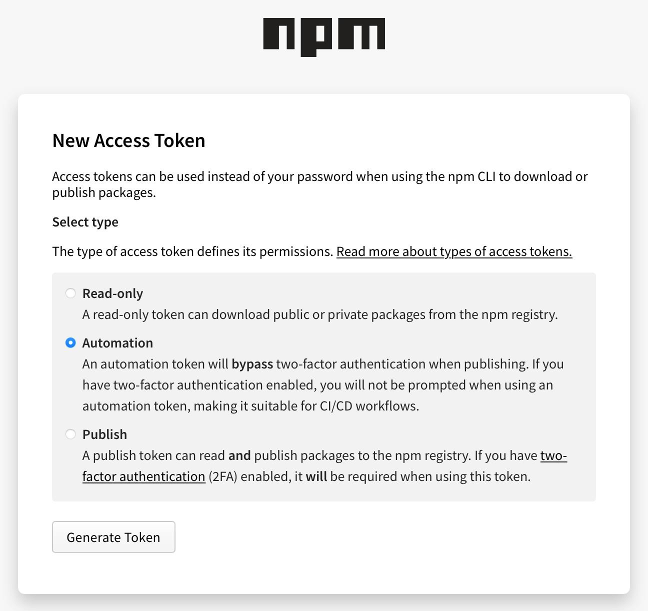 npm Access Token