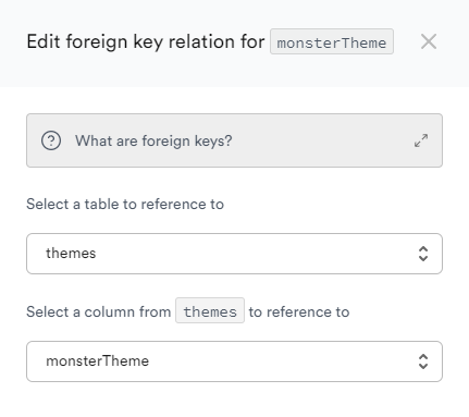 Selecting the table and column for the Foreign Key