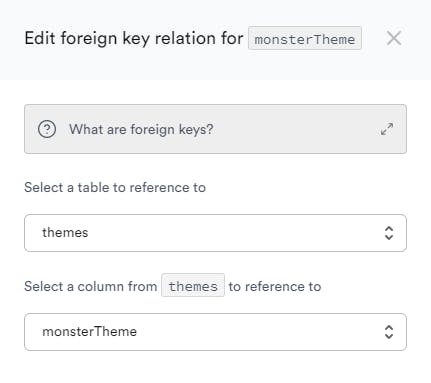 Selecting the table and column for the Foreign Key