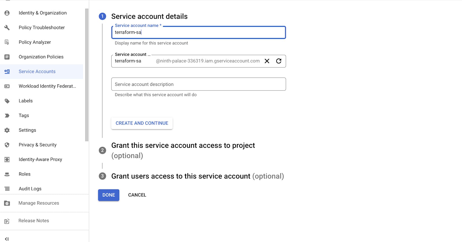 Working with service accounts on GCP