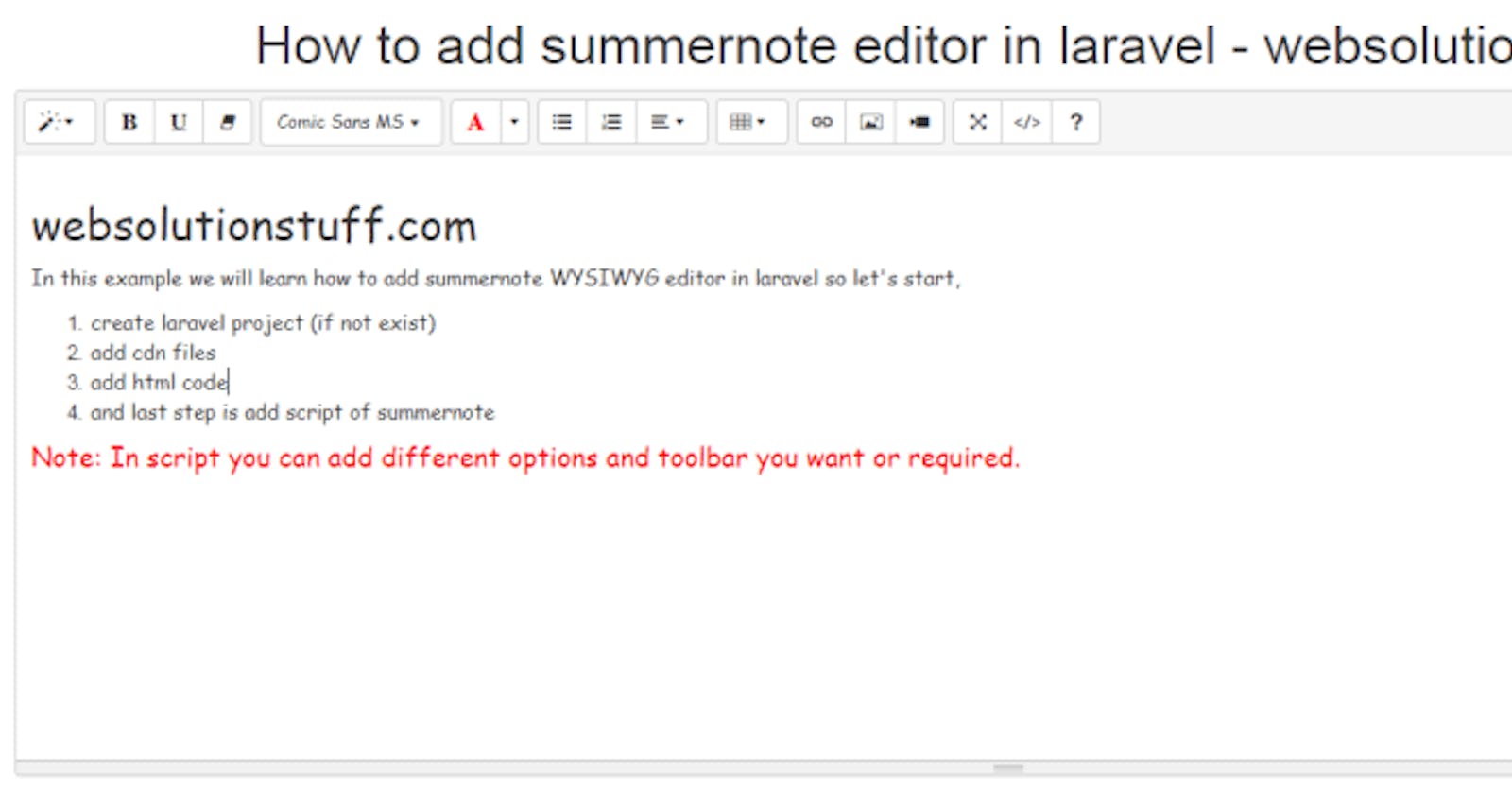 How To Add Summernote Editor In Laravel