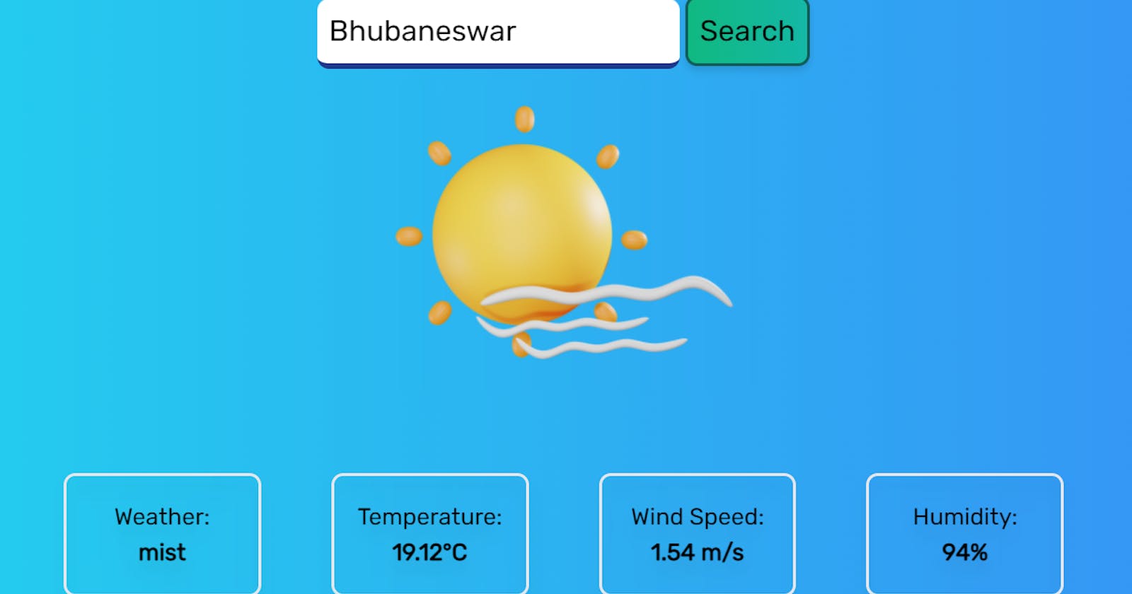 Making Weather App using Tailwind CSS using OpenWeatherMap.org in JavaScript