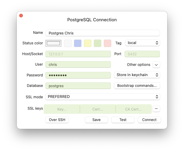 Postgres connection green