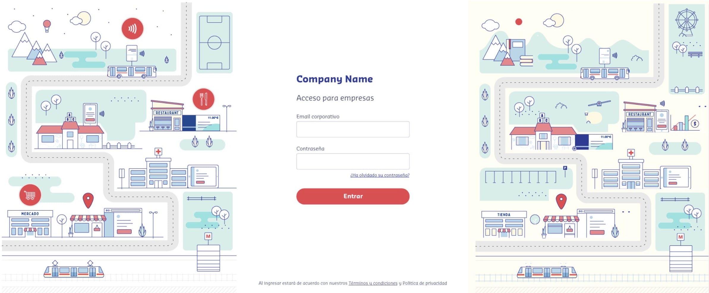 Drafts of illustrations and Login page