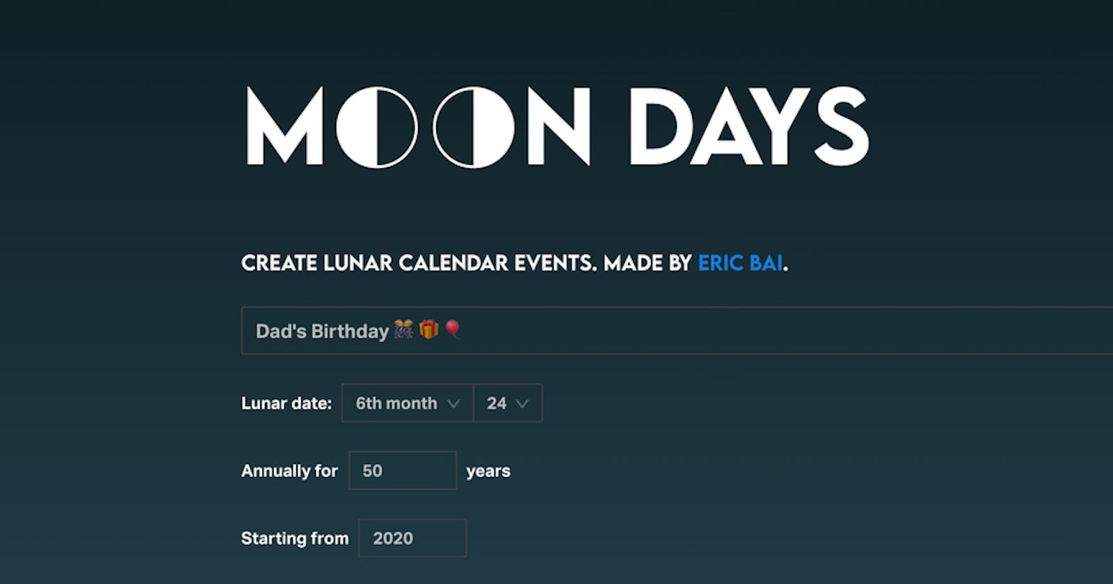 M◐◑N DAYS — a web app for creating lunar calendar events