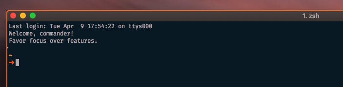 Screenshot of a fresh terminal session with a zen quote