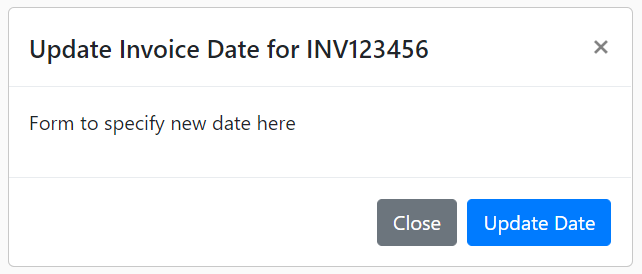Modal titled 'Update Invoice Date for INV123456'