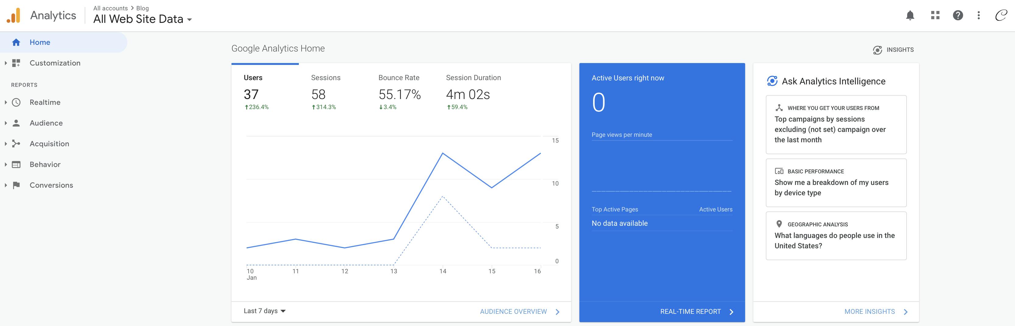 Screenshot of Google Analytics data