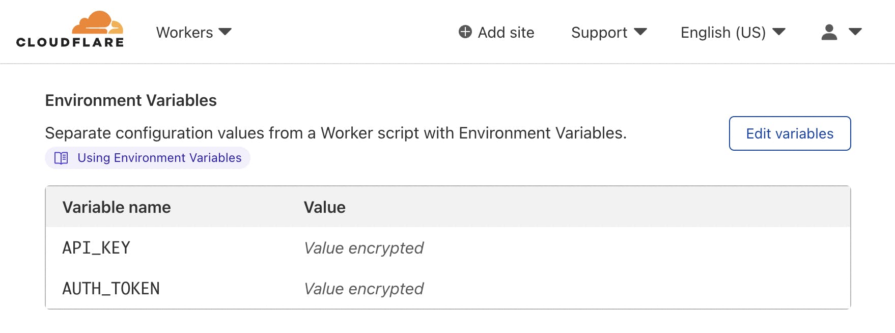 Cloudflare Workers’ environment variable management UI